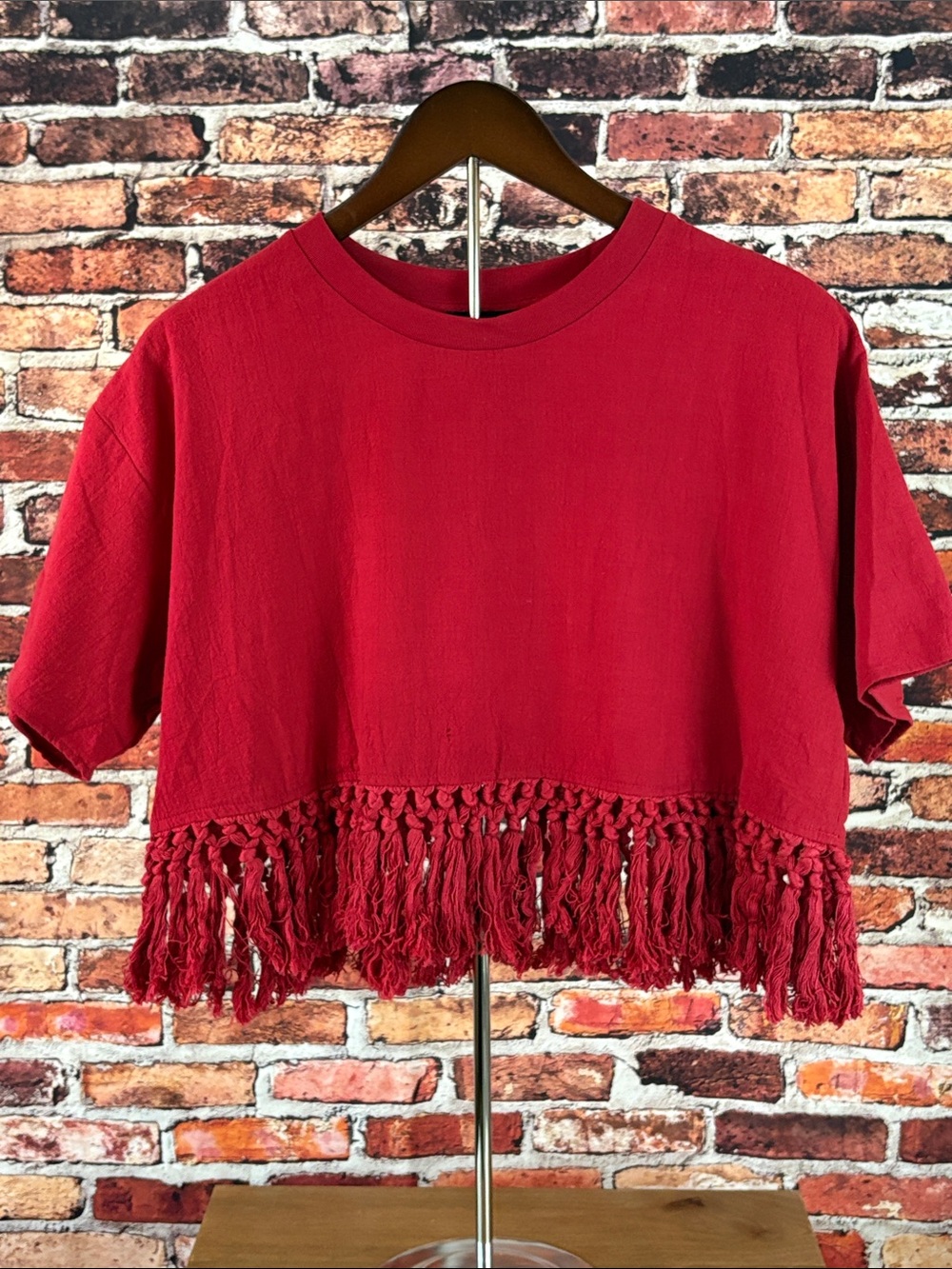 Cider 100% Cotton Red Wine Color Fringe Crop Top Boho Size XL